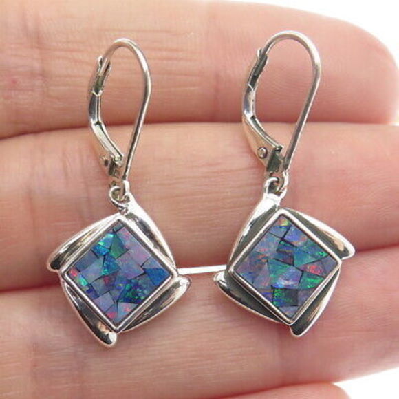 Jewelry - MICHELLE ALBALA 925 Sterling Silver Vintage Real Opal Gem Inlay Dangle Earrings
